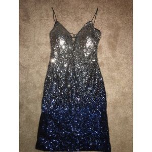 Sequined Ombre Blue and Silver Party Dress. Size Small.